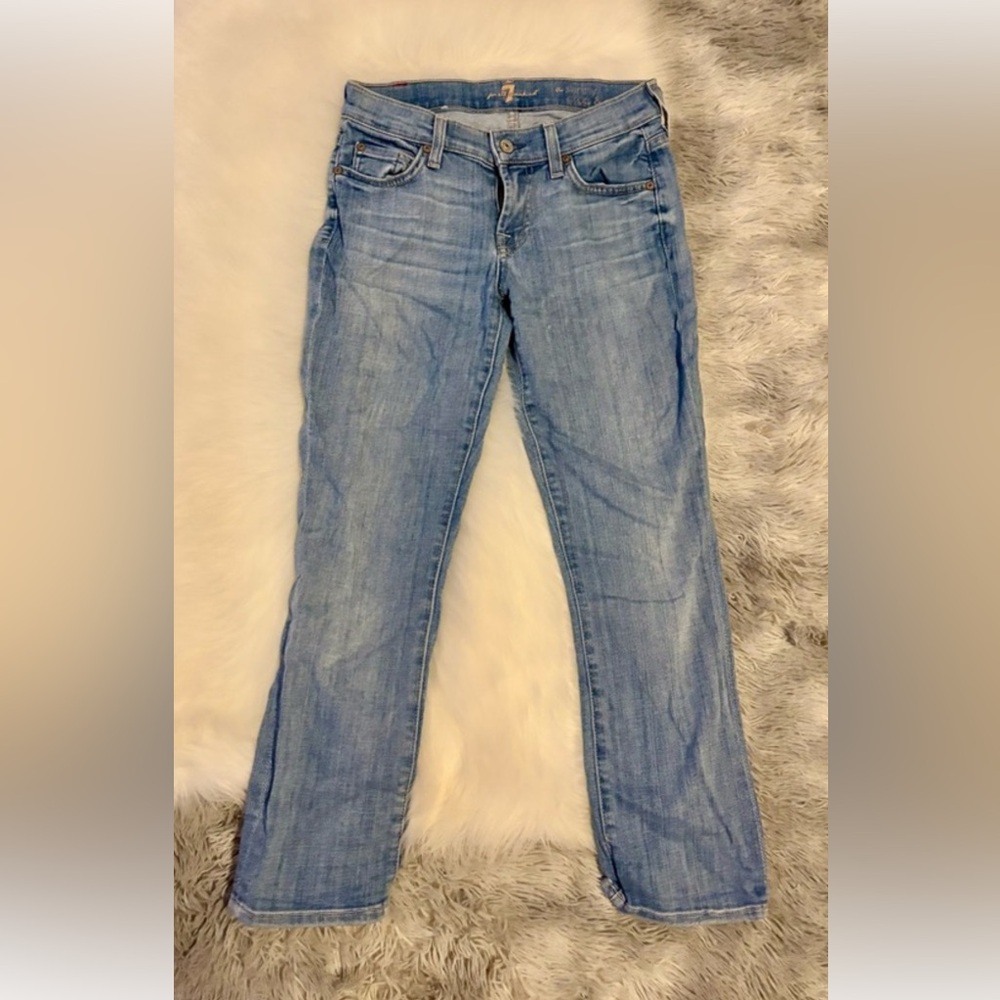 7 For All Mankind Blue Skinny Crop And Roll Jeans Classic Style
